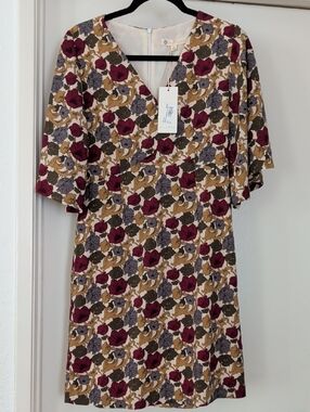Relished Burgundy, Olive & Cream Floral Mini Dress